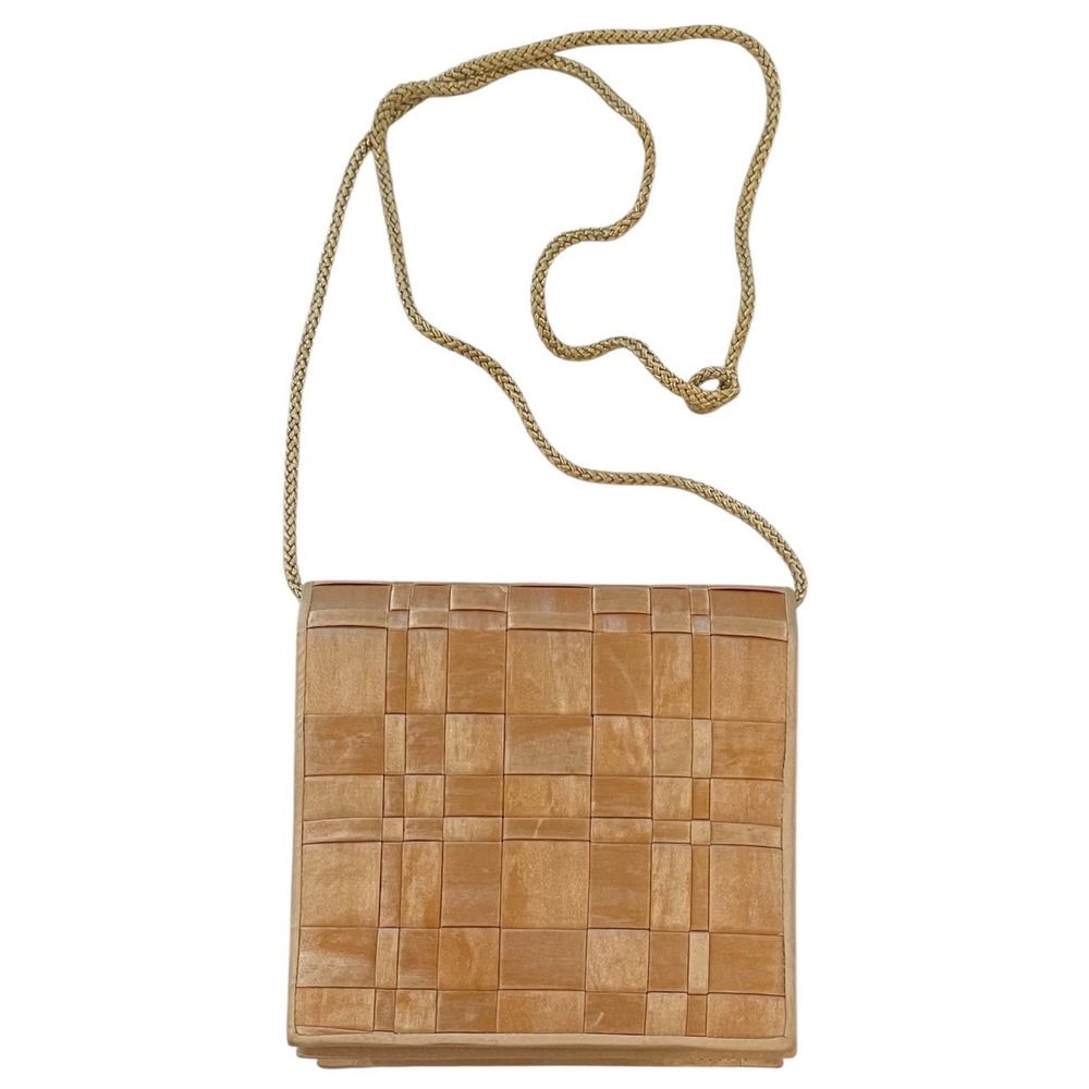 Vtg Tan Woven Silky Fabric Basketweave Woven Clutch Shoulder Bag Cocktail Luxury